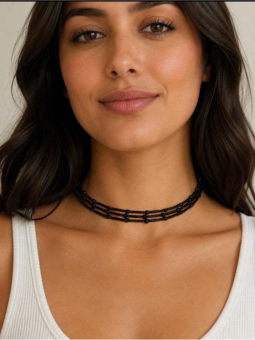 Multi-Strand Black Jet Stone Choker Necklace